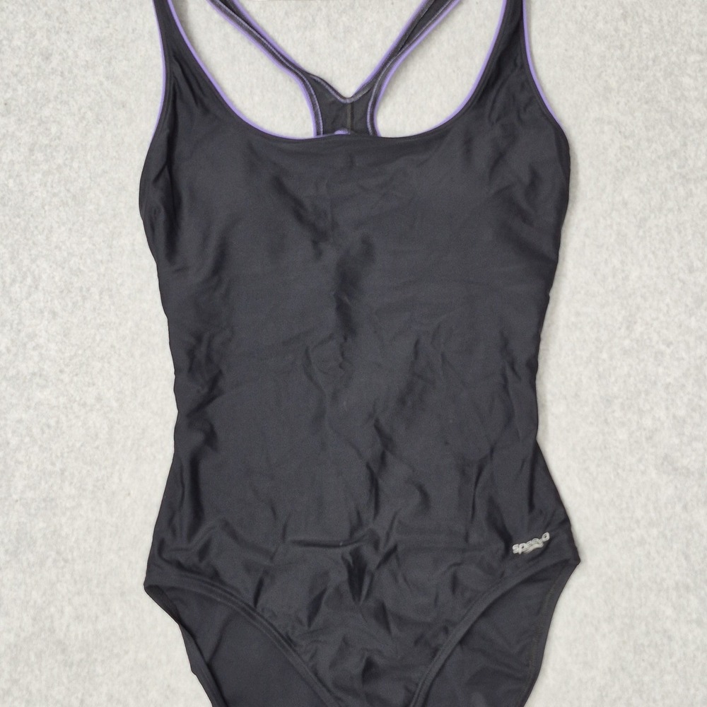 Speedo Women Swimwear 12 Black Open Back Racerback One Piece